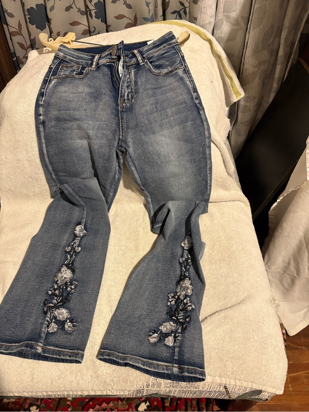 Blue Embroidered Flare Women's Jeans